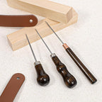 3 Pack Scratch Awl Tool, Wooden Handle Scratch Awl Leather Awl Punch Tool for Leather Punch Hole Craft DIY Handmade Pin Punching Needles