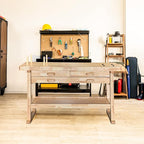 Olympia Tools 60-Inch Rubber Hardwood Workbench with 4-Drawers - 450lbs Weight Capacity Heavy Duty Portable Wood Work Bench Table for Garage, Workshop, Home Storage - Woodworking Wooden Workbenches