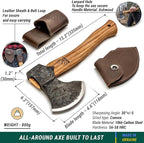 BeaverCraft Bushcraft Hatchet with Sheath for Camping AX3 - Small Wood Carving Axe - Forged Axes for Chopping - Forest Backpacking Hatchet with Wooden Handle - Firewood Splitting Axe, Gardening Axes