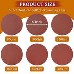 55PCS 4 x 36 Inch Alumina Sanding Belts (80/120/150/240/400 Grits) with 6 Grits 6-Inch Self Stick No Hole Sanding Disc for Aluminum Oxide Sanders, Sandpaper for Wood Metal Stainless Steel