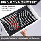 ALOANES 26-Slot Metal Wrench Organizer, Heavy Duty Wrench Organizer Tray for Tool Box, Professional Fit SAE & Metric Wrench Storage, 2 Pack Wrench Holders(Red&Black)