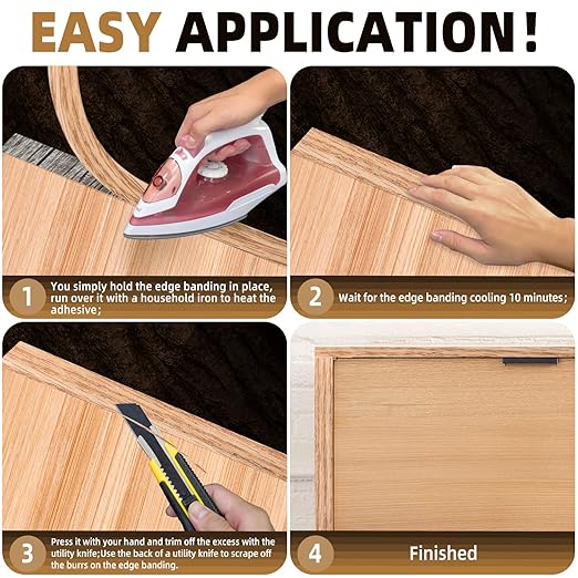 GSCIT Club Red Oak Edge Banding, 3 inch x 50ft roll of Veneer Plywood Edge Banding Preglued Flexible, Wood Tape Banding for Cabinet Repair