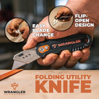 Folding Utility Knife - Flip Open Design - Heavy Duty Fixed Folding With 10 Blades, Blade Dispenser, Thumb Rest & Belt Clip - Work Knife For Carpenters