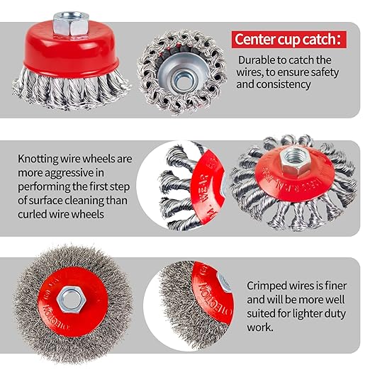 Wire Wheel Brush for 4-1/2" Angle Grinder 4 Inch Wire Wheel Twisted/Crimped Kit 5/8"-11 Threads Arbor - 6pcs