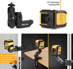 PREXISO Laser Level with Tripod, 65Ft Self Leveling Cross Line Laser Level, Green Line leveler Tool for Hanging Picture, Floor Tile, Home Renovation with LED Indicator & 2 AA Batteries (360°Clamp)