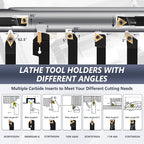 21PCS Indexable Lathe Turning Tools Set 1/2" 12mm Shanks,7Pcs Metal Turning Tool Holders & 14Pcs Carbide Inserts for Turning,Grooving,Threading,Boring bar,and Cutting Tool