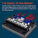 True Mods 12-Way Modular Ground Terminal Block [Expand with Up to 12 Fuses] [Protective Cover] [Copper Bus Bar] Negative Power Distribution Busbar for Truck Marine Boat Automotive Motorcycle UTV ATV