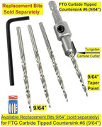 FTG USA #6 (9/64") Tungsten Carbide Tipped Countersink Drill Bit with Tapered Drill Bit, 1/4 Inch Quick Change Hex Shank and Allen Wrench