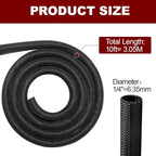 Automotive Wire Loom High Temperature Braided Wire Loom, Split-Sleeve Heat Resistant Wiring Loom Cord Cover for Harness Wires, Self-Wrapping Heavy Duty Sheathing Cable Management Black（10ft-1/4inch ）