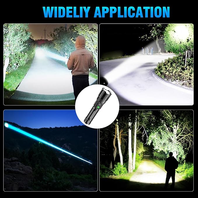 Tactical Rechargeable Flashlights 2000 High Lumens - 20H Runtime, Long Beam Super Bright LED Pocket Flash light IPX5 Waterproof for Camping, 5 Modes, Zoomable, Compact Flashlight for Camping, 2pcs