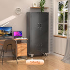 Rolling Storage Cabinet with 2 Doors and 2 Drawers, Heavy Duty Metal Storage Cabinet with Shelves, Locking Steel Cabinet for Warehouse, Home, Office (Black)