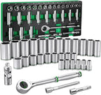SK 1/2" Drive Socket Set with 160-P Ratchet, 31-Piece, Metric, SuperKrome Finish, Premium CR-V Construction, with EVA Foam Tool Organizer