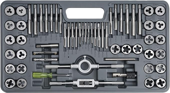 60pcs SAE & Metric Tap and Die Set, Metric Standard Rethreading Tool Kit, Coarse and Fine Threads for Cutting External and Internal Threads, Essential Repair Tool Kit with Storage Case