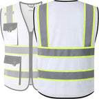 JKSafety Hi Vis Reflective Safety Vests for Men Women High Visibility Vest with Pockets Mesh Fabric Construction Safety Apparel Neon Vest for Work (220-White XXL)