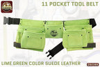 Graintex DS2366 11 Pocket Lime Green Color Suede Leather Tool Belt/Tool Bag/Work Apron, 2 Hammer Loop, Adjustable Belt | Construction, Carpenter, Roofing, Drywall, Electrician, Gardening, DIY