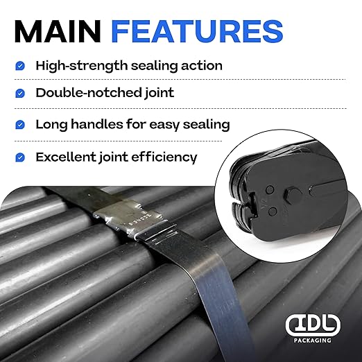 IDL Packaging C-3106 Double-Notched Front-Action Sealer/Crimper for 3/4" Steel Strapping - Hard and Durable Steel Construction - Professional Gear with High-Strength Sealing Action