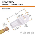 SELTERM 2pcs 4/0 AWG 5/16" Stud Tinned Copper Wire Lugs, Battery Cable Ends, Ring Terminals, 0000 Gauge Terminal Connectors, UL Marine Grade Electrical Connectors