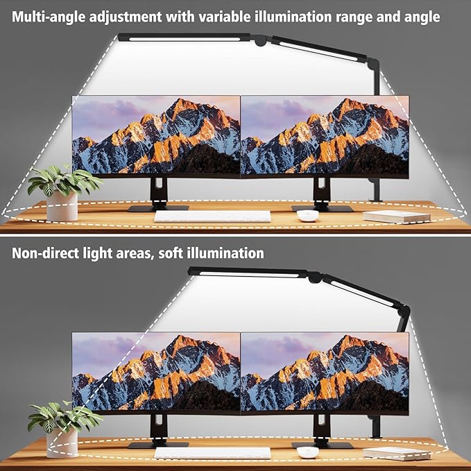 LED Desk Lamp with Clamp, Adjustable Swing Arm for Home Office, Dimmable Tempering Eye Care, Bright Modern Led Table Lamp for Nail Tech Architect, Flexible Tall Task Table Light