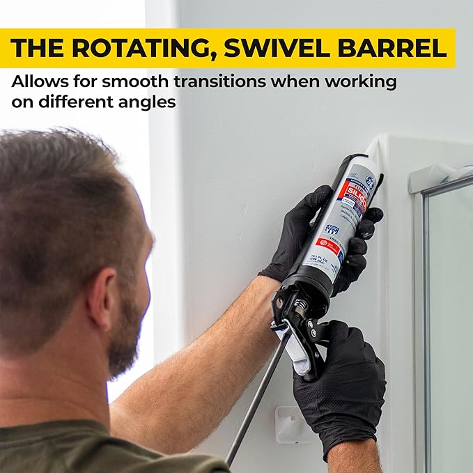 AWF PRO Heavy Duty Caulk Gun, 18:1 Thrust Ratio, Steel Frame Construction, Rotating Barrel, Ladder Hook, Puncture Tool & Dripless Pressure Release Tab (Pack of 1, 29 oz Caulking Gun)