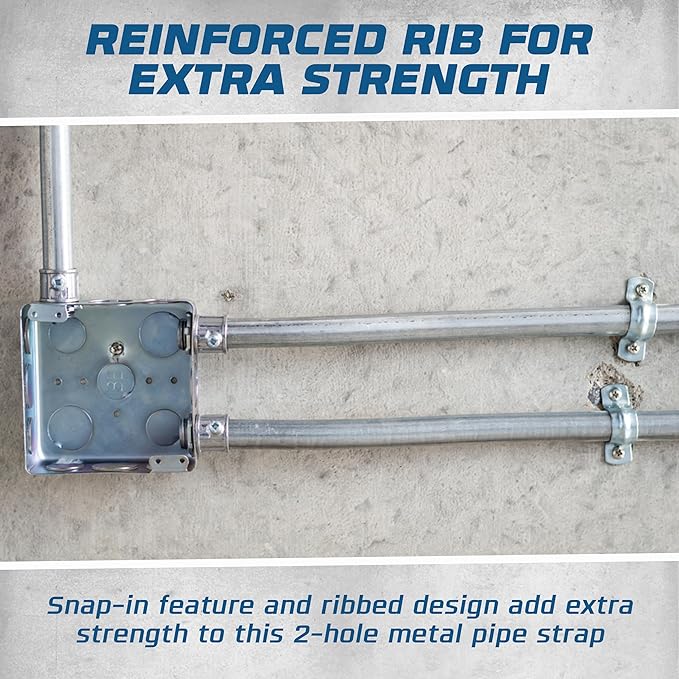 OHLECTRIC Heavy Duty Pipe Strap (100 Pack - ½ Inch) Zinc Plated Conduit Clamps, 2 Hole Steel EMT Pipe Strap U Bracket, Zinc Coated Tension Tube Clip, Metal Pipe Clamp for EMT Conduits