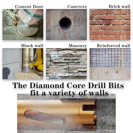 3" Dry Core Drill Bits for Cured Concrete with Rebar Brick Blonck Masonry etc 12.2in/310mm Drilling Depth，10mm Diamond Segment Height，2 Adapters