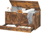 HOOBRO Storage Chest, 39.3" Toy Chest with Drawer, Wooden Storage Bench, Sturdy Entryway Bench Supports 220 lb, Shoe Bench, Safety Hinge, U-Shaped Opening, Easy Assembly, Rustic Brown FG710CW01G1
