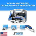 E•Werk - 5-in-1 Staple Gun Set - Heavy-Duty Stapler w/ 1500 Staples & Staple Remover for Wood, Fabric, Carpet & Wire Mesh - Hand Tacker w/Power Adjustment for Construction, Crafts & Upholstery Work