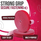 TNP Hook and Loop Tape Strap Cable Ties Fastener (Red) (15 Feet) - Sticky Self Adhesive Nylon Fabric Roll Wrap 0.75" Wide 5 Yards Reusable for Cutting Custom Length Cord Wire Fastening