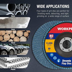 WORKPRO 10-Pack Flap Discs, 4-1/2-inch, Arbor Size 7/8-inch, T29 Zirconia Abrasive Grinding Wheel and Flap Sanding Disc, Includes 40 Grits