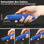 Reginary 20 Pcs Box Cutter Bulk Retractable Utility Knife Heavy Duty Aluminum Alloy Razor Knife for Cardboard Box Carton Opener for DIY, Factory, Home Office(Dark Blue)