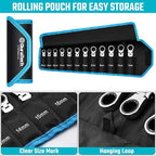 DURATECH Stubby Flex-head Ratcheting Combination Wrench Set, Metric, 12-piece, 8-19mm, CR-V Steel, with Pouch
