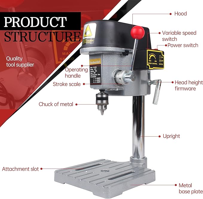 RATTMMOTOR Benchtop Drilling Machine 340W 110V/220V 16000RPM Mini Bench Drill Press 25mm Stroke Drill Chuck 1-10mm Multi-Function Drilling Milling Machine (110V)