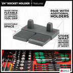 StealthMounts Drawer Hive ¼ Socket Holder – 10 Pack | Modular Drawer Tool Organiser | Injection-Moulded TPE | Made in The UK