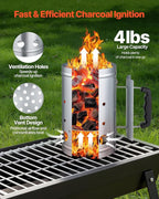 VEVOR Charcoal Chimney Starter, 4 lbs Large Capacity Coal Fireplace, Heavy Duty BBQ Steel Chimney Starter for Charcoal Grill and Barbecues, Compact On-The-Go Carbon Lighter and BBQ Grill Tool, Silver