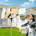 tonchean Rotary Umbrella Drying Rack Outdoors, 4-arm Umbrella Clothesline for Laundry, Adjustable Height Rotary Dryer Collapsible Clothes Drying Rack | 12-Lines with 165 ft. Clothesline
