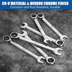 XJX 24PCS Ratcheting Combination Wrench Set | SAE & Metric | 12 Point | 1/4”to 7/8” and 8-19mm | CR-V Steel | Ratchet Wrenches Set with Portable Roll-Up Pouch