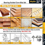 6pcs Cove Router Bit Set,1/4" Shank,Radius 1/8",3/16",5/16",3/8",7/16", and 1/2",Cove Edging Cutter for Wood Edge Profiling,Molding