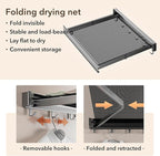 Wall Mounted Drying Rack with Net - Laundry Drying Rack for Shoes, Socks, Underwear - Folding, Retractable, Collapsible