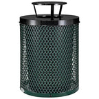 Global Industrial Outdoor Diamond Steel Trash Can with Rain Bonnet Lid and Plastic Liner, 36 Gallon Capacity, Green, Thermoplastic Coating, 23-1/2" Diameter, 40-1/2"H