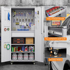 Metal Garage Storage Cabinet with Wheels and Lockable Doors, 71" H Rolling Tool Cabinet with Pegboard,Hooks and Drawer for Garage Warehouse Home,Required Assembly,Grey and White