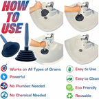Sink and Toilet Plunger & Hair Clog Remover 34 inch 2 in 1 Kit - Drain Snake and Plunger for Sinks, Kitchens, Toilets, Bathrooms and Showers