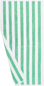 Amazon Basics 100% Cotton Terry Cabana Stripe Pool & Beach Towel, Soft & Absorbent, Quick Drying, Large, 2-Pack, Green, 30" x 60"