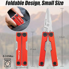 FLISSA Multitool Scissors, 11-in-1 Multi Tool Pocket Knife, Stainless Steel Mini Multitool with Bottle Opener, Screwdriver, Aluminum Handles, Spring - EDC for Outdoor, Camping, Hiking, Fishing, Red