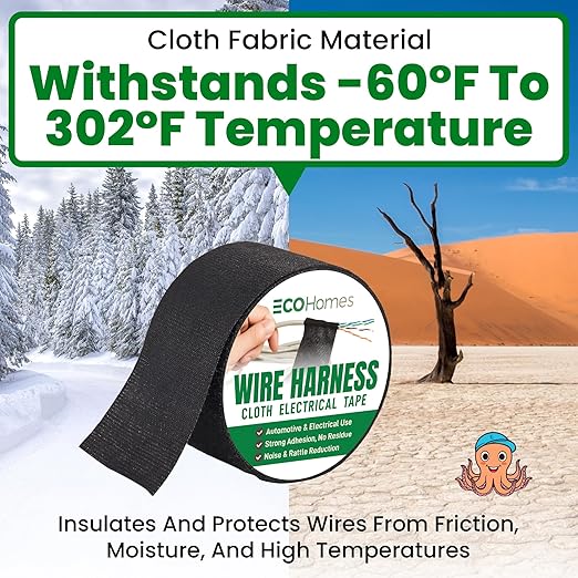 Wire Harness Cloth Electrical Tape, 3/4 Inch x 90 FT (5 Rolls), Automotive Wire Loom Heat Wrap Tape - Fabric Felt Cloth Wiring Harness Tapes, Heat Resistant for Car Engine, Wires, Electrical Wiring