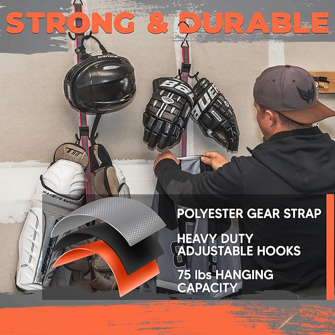 UTTY Hanging Multipurpose Portable Hockey Drying Rack - Durable Gear Keeper & Sports Equipment Organizer - 6 Durable Adjustable Hooks Support Light to Heavy Weight for Home, Travel & Outdoor Use