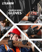 LANON 12 Pairs Safety Work Gloves, Mechanic Working Gloves for Men, PU Coated, Seamless Knit, Lightweight, Black, XL