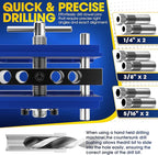 Self Centering Doweling Jig Kit, Drill Jig For Straight Holes Biscuit Joiner Set With 6 Drill Guide Bushings, Adjustable Width Drilling Guide Power Tool Accessory Jigs (Blue)