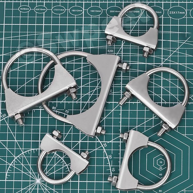 Swpeet 2Pcs 2.8 Inches Exhaust U Clamp Kit, 2-4/5 Inches Stainless Steel Muffler U-Bolt Clamps, Universal Heavy Duty U-Bolt Muffler Clamp Ideal for Tip Pipes Connection