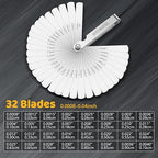 32 Blades Stainless Steel Feeler Gauge, Metric and Imperial Gap Measuring Tool Width and Thickness Feeler Gage Gauge for Spark Plug, Valve Adjustment Tool, 0.02-1.00 mm (0.0008-0.040 Inch)