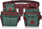 Nylon and Leather Tool Belt | Framing Tool Bags | Leather Tool Belts | Nylon Tool Pouch | Carpenter Tool Belt | Construction | Framers | Electrician (Green)